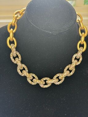 J.Crew vintage Elegant statement Gold-Tone Crystal Chain Link Necklace